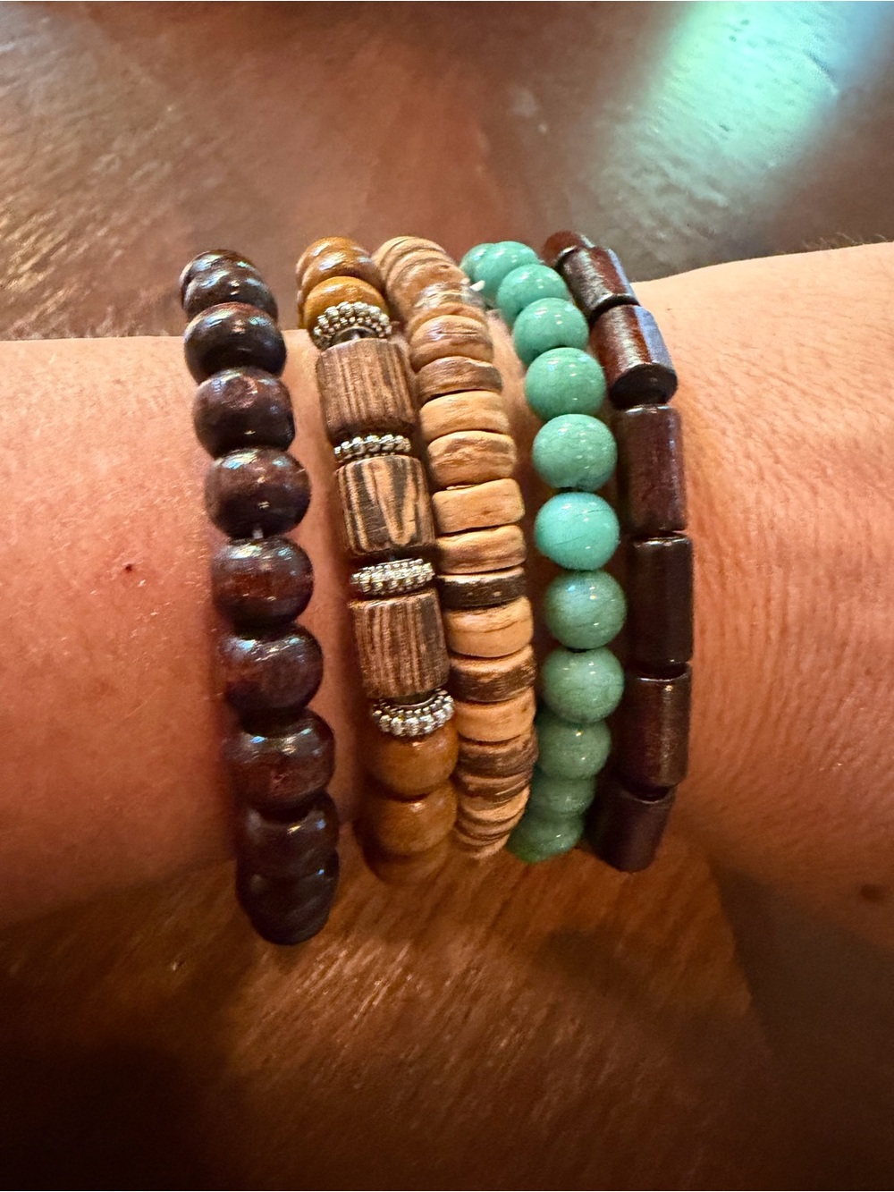 Boho Stack Wood and Turquoise Bead Bracelet Set - Turquoise & Brown